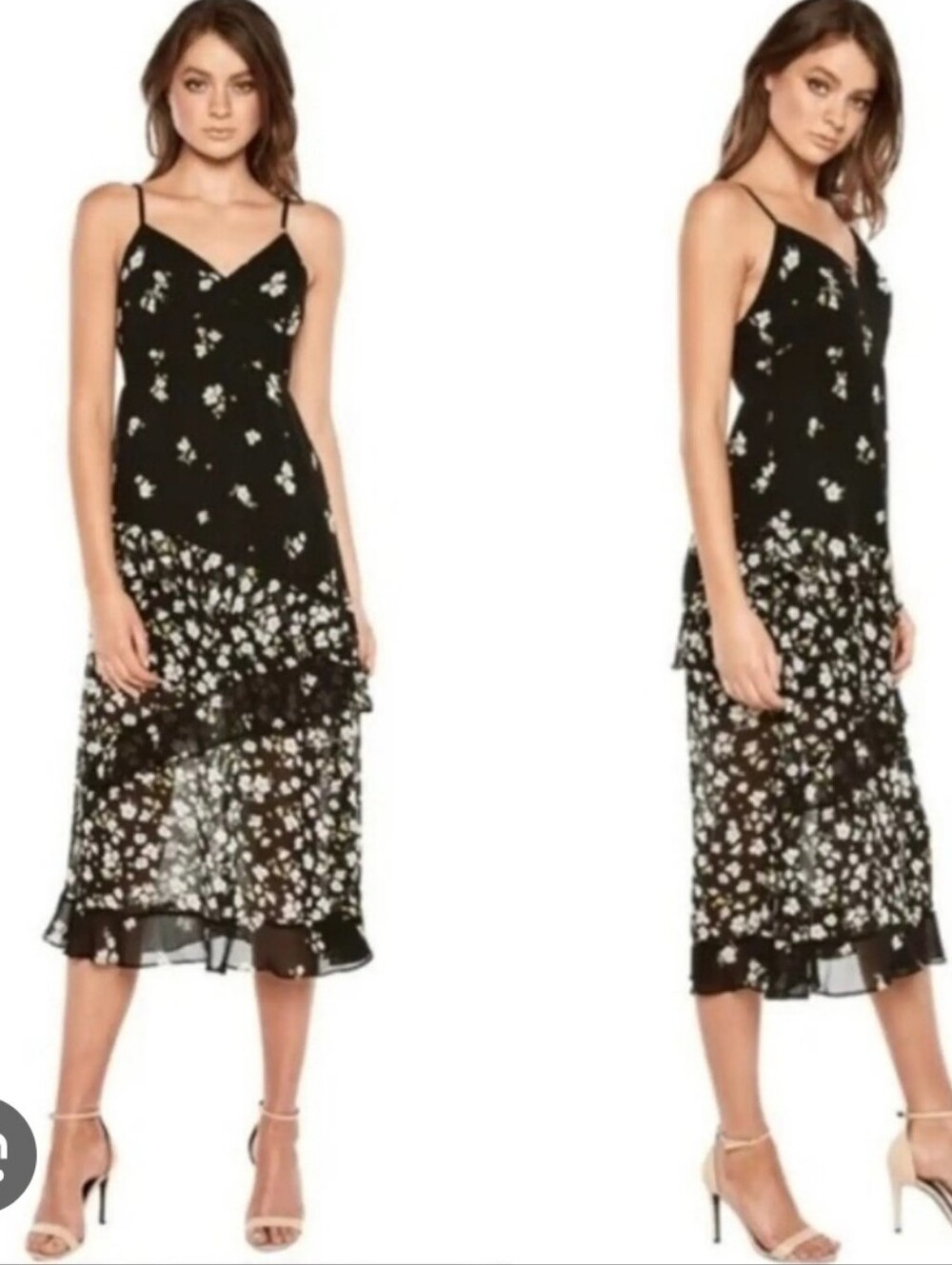 Bardot Black Floral Ruffle Hem Semi Sheer Summer Casual Dress Size US6